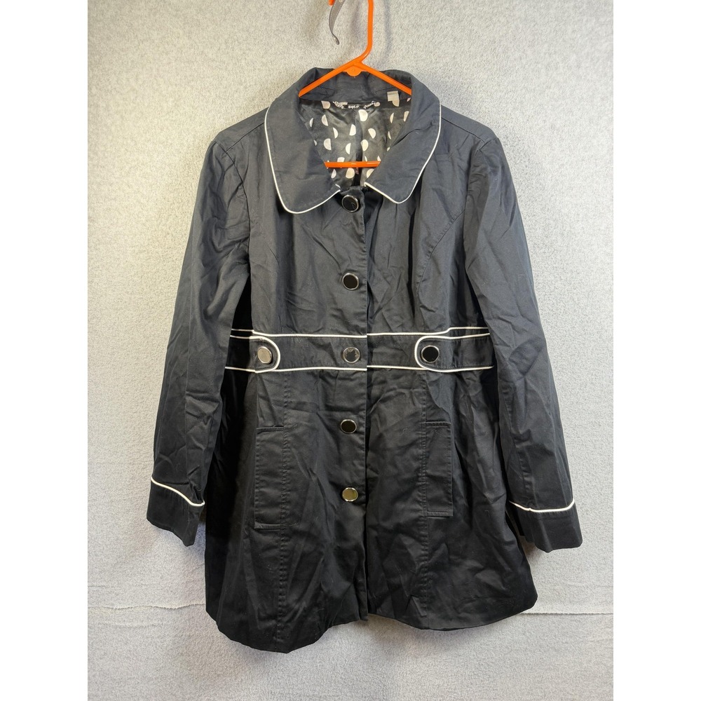 Apt. 9 Trench Coat Womens XL Black Belted Single Breasted Lined Contrast Piping